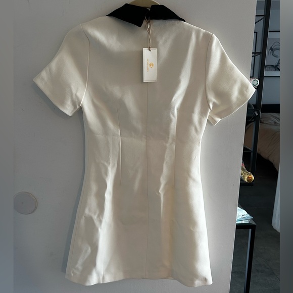 Cream Mini Dress with Black Peter Pan Collar for Wedding Guest - Picture 2 of 6